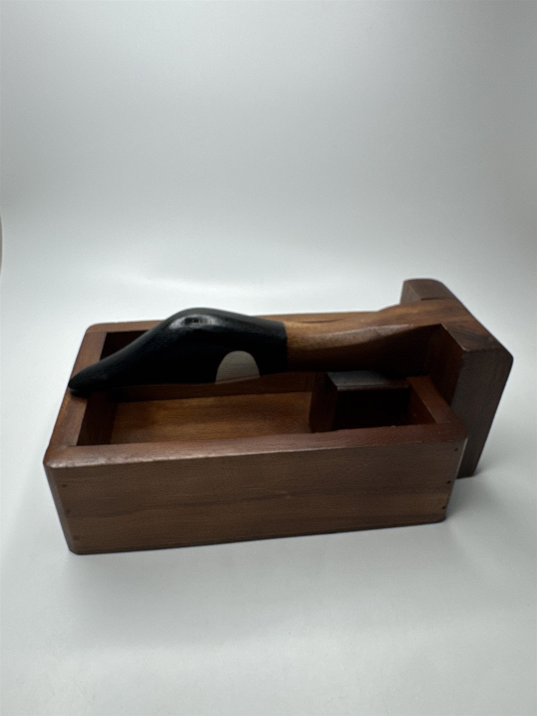 Wooden Goose Nutcracker Box Figurine Mid Century Modern Dark Wood Decor Vintage