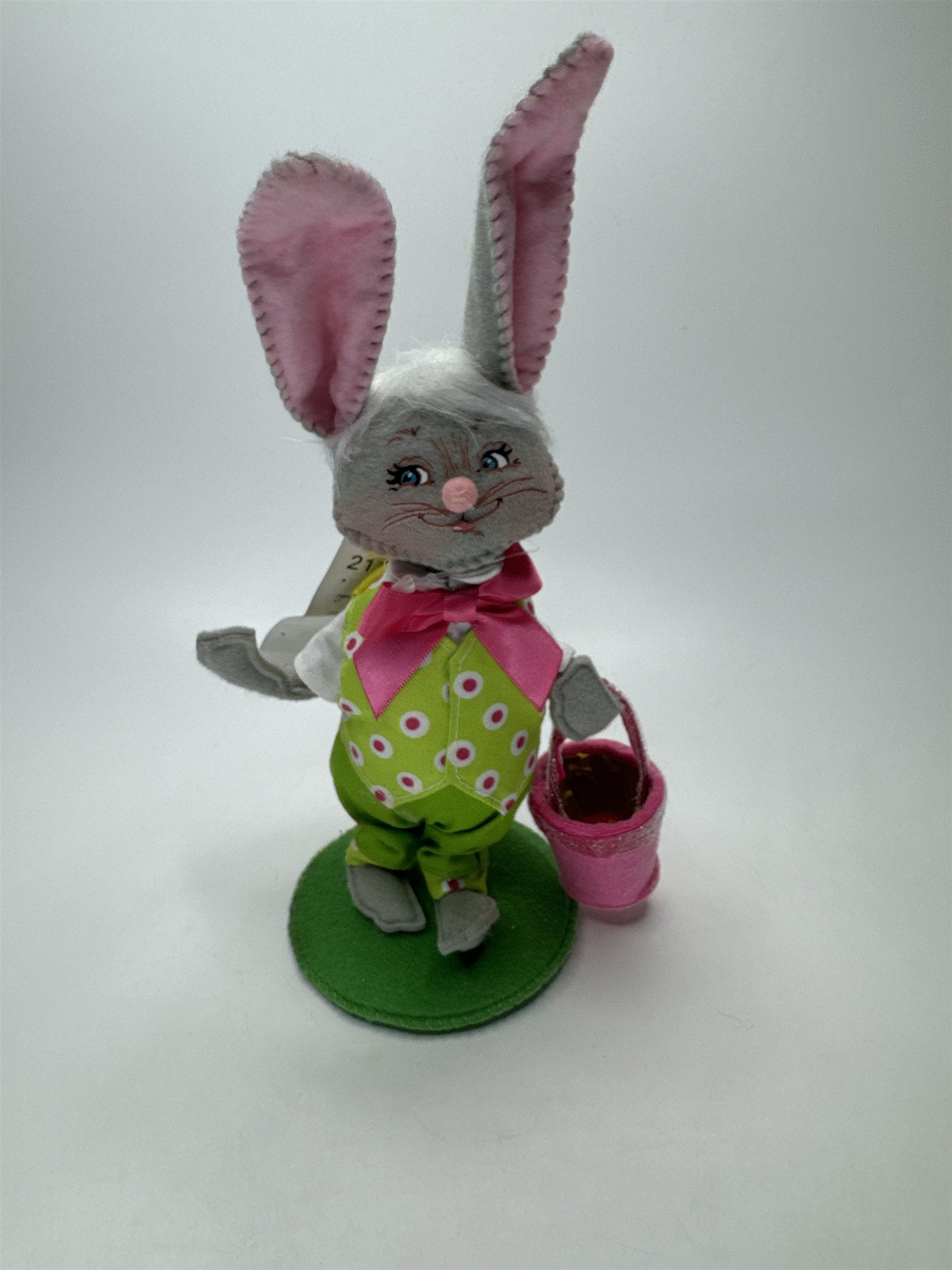 Annalee Dolls Boy Bunny Easter Figurine W/ Basket Felt Base NWT
