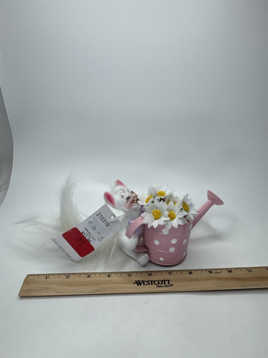 Annalee Dolls White Cat Pink Polka Dot Watering Can Daisy Flowers Spring Decor