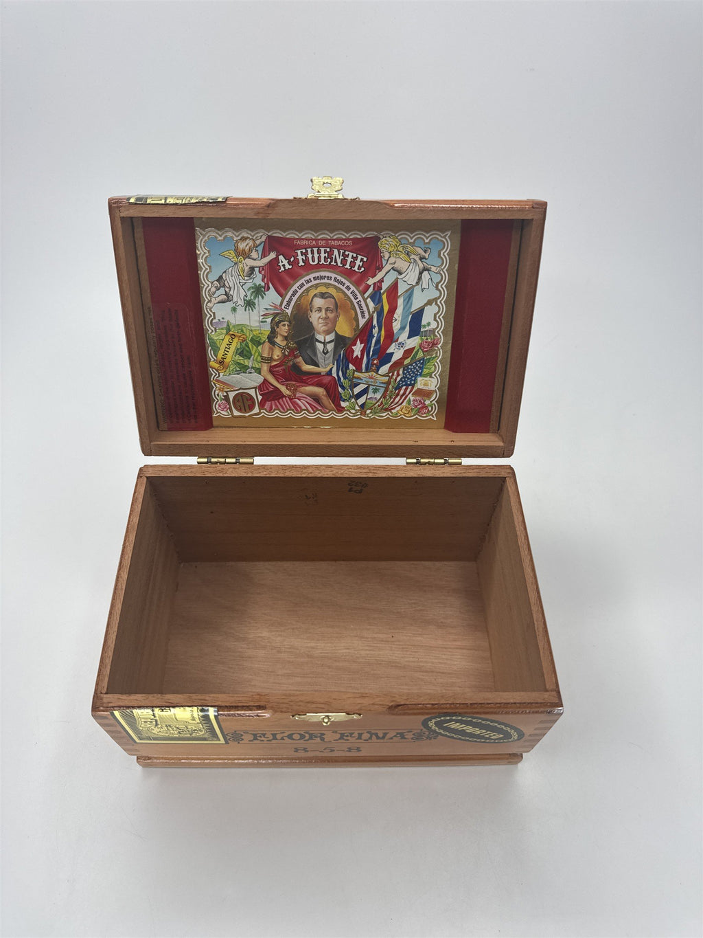 Empty Flor Fina 8-5-8 Cigar Box Wooden A. Fuente Dominicana Imported