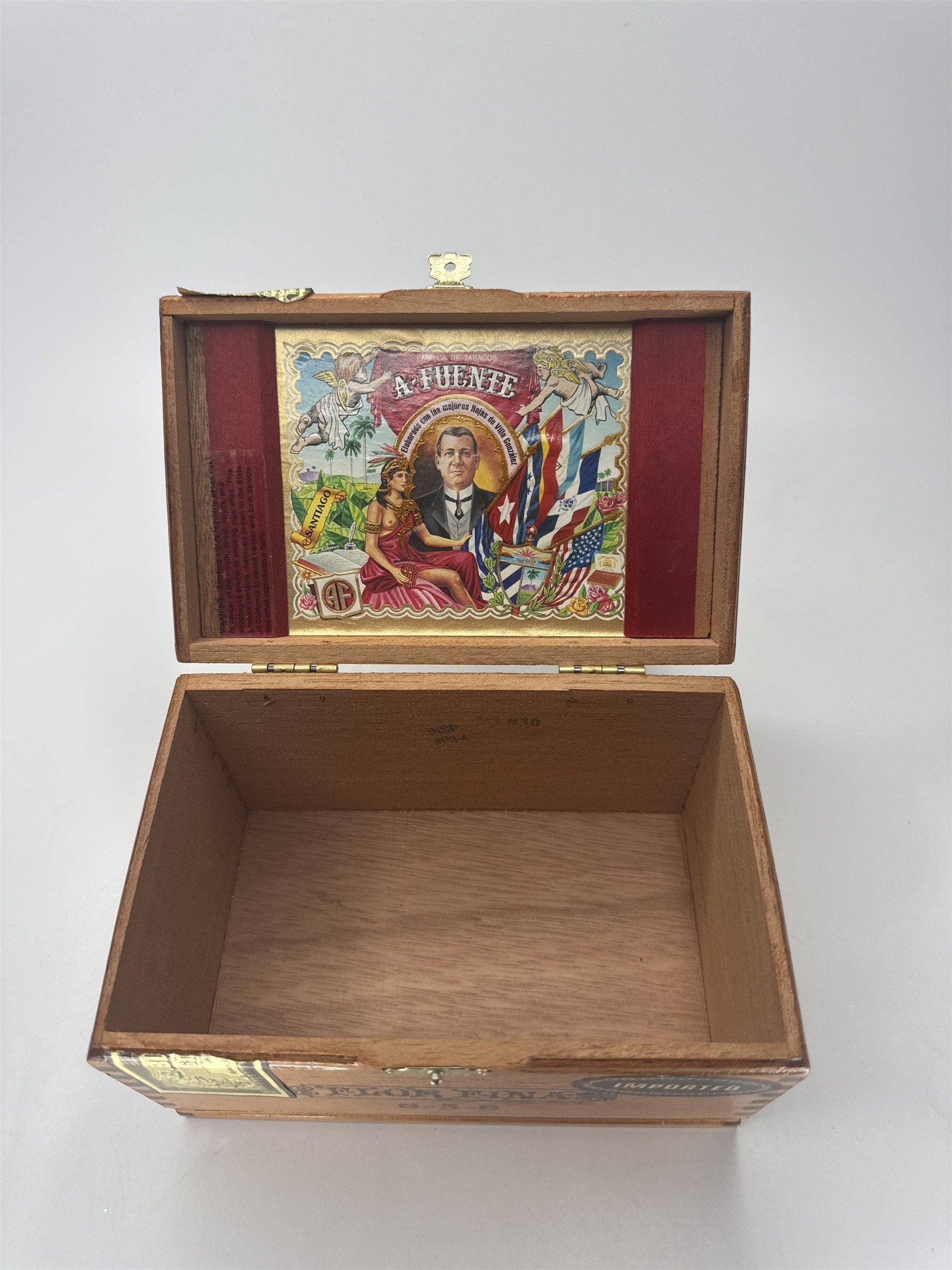 VTG Empty Flor Fina A. Fuente 8-5-8 Wood Cigar Box Collectible Decor