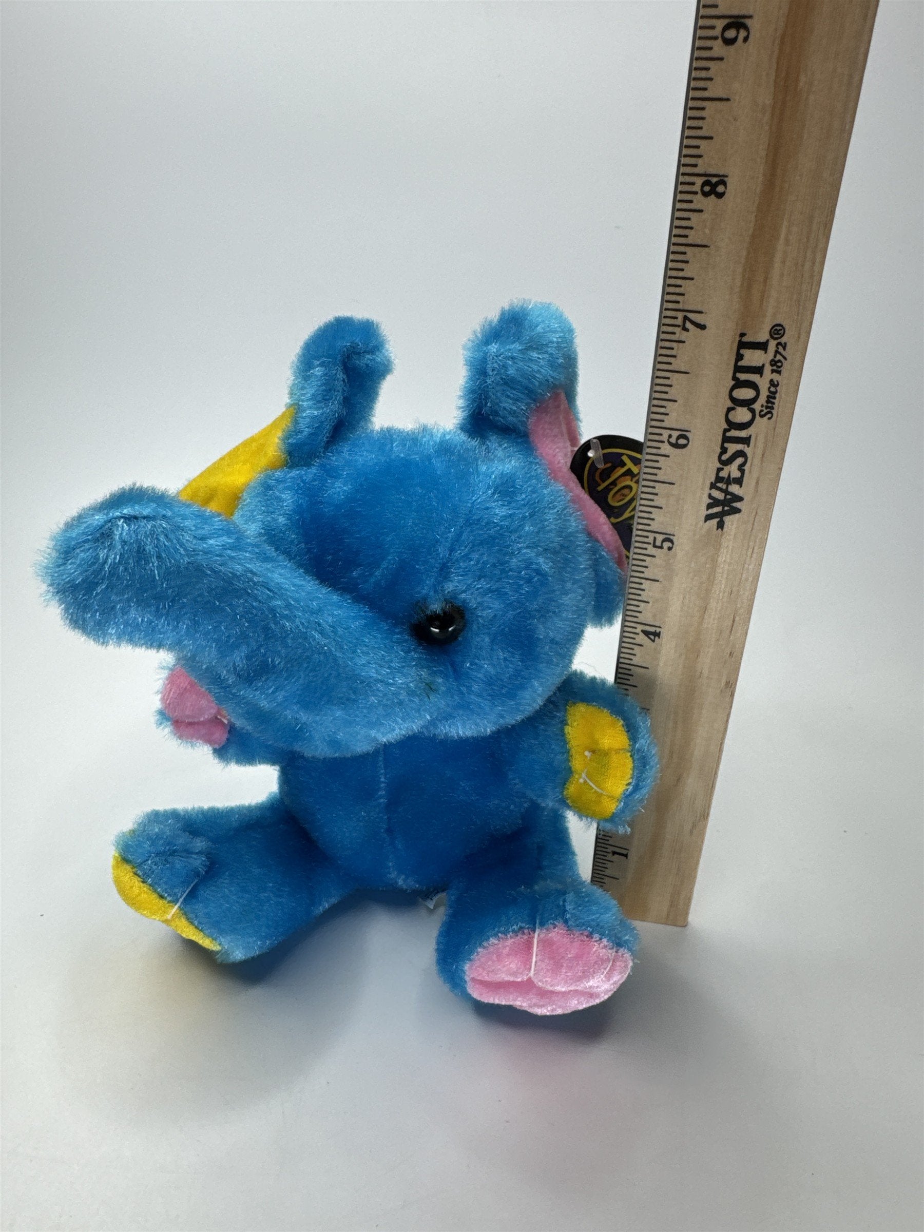 ToyMax Blue Elephant Plush Stuffed Animal Pink Yellow Soft Toy Collectible
