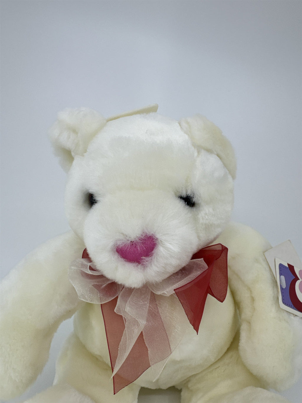 Valentine's Day White Stuffed Animal Teddy Bear with Red Bow And Heart Paws