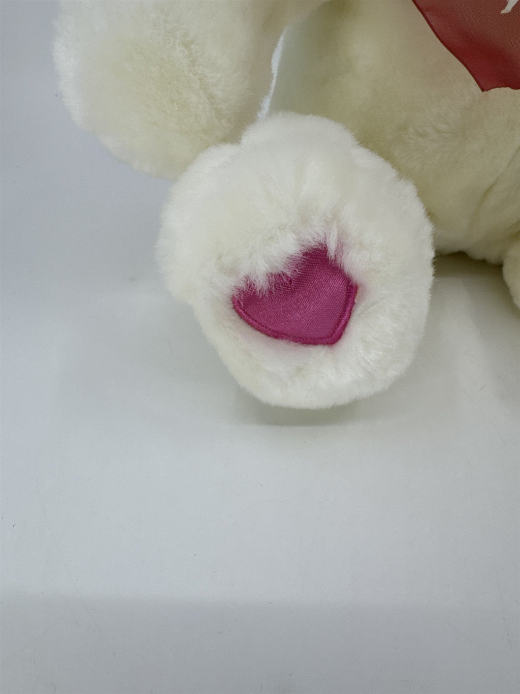 Valentine's Day White Stuffed Animal Teddy Bear with Red Bow And Heart Paws