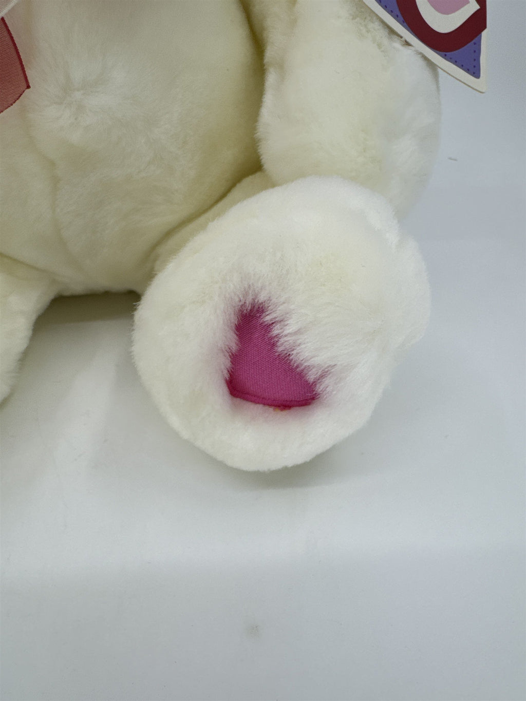 Valentine's Day White Stuffed Animal Teddy Bear with Red Bow And Heart Paws