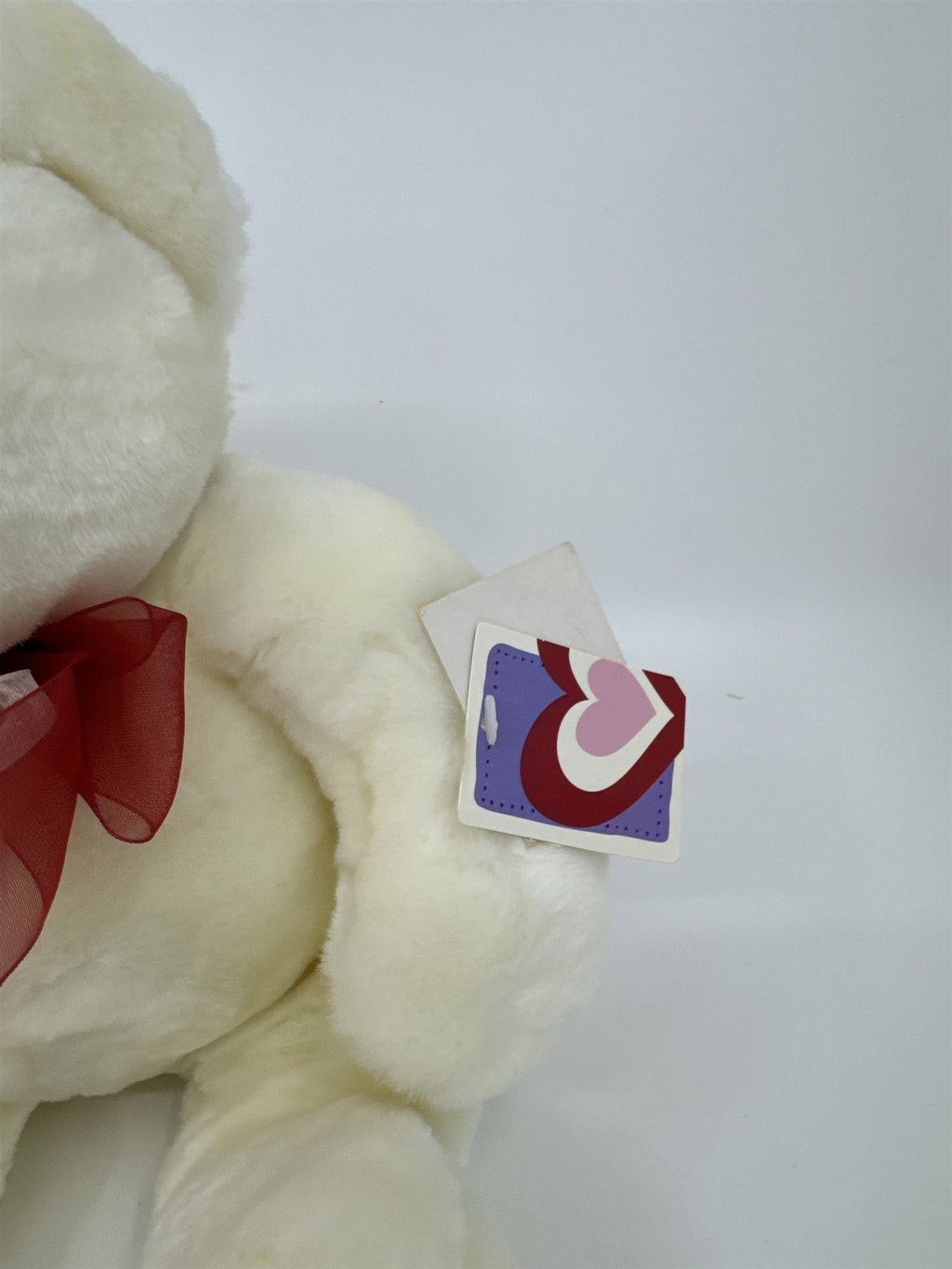 Valentine's Day White Stuffed Animal Teddy Bear with Red Bow And Heart Paws