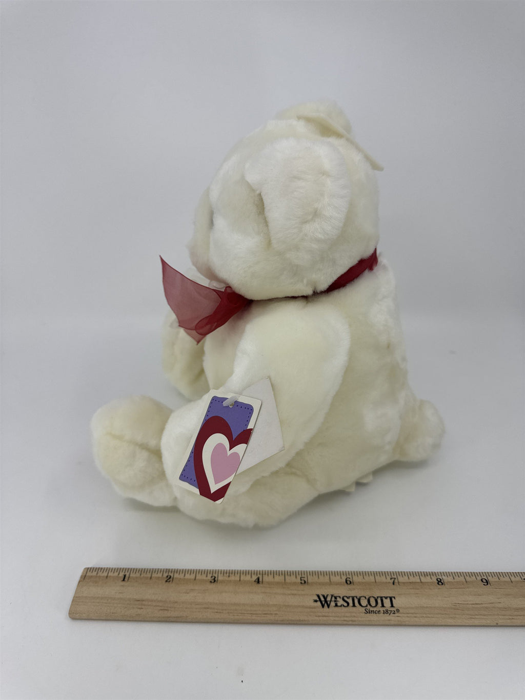 Valentine's Day White Stuffed Animal Teddy Bear with Red Bow And Heart Paws