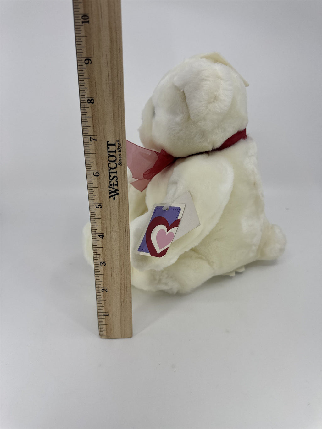 Valentine's Day White Stuffed Animal Teddy Bear with Red Bow And Heart Paws