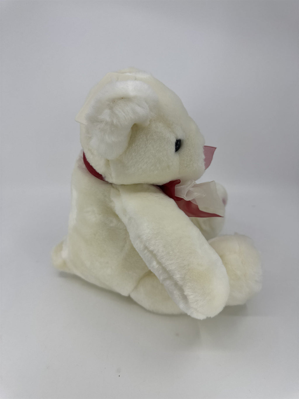 Valentine's Day White Stuffed Animal Teddy Bear with Red Bow And Heart Paws
