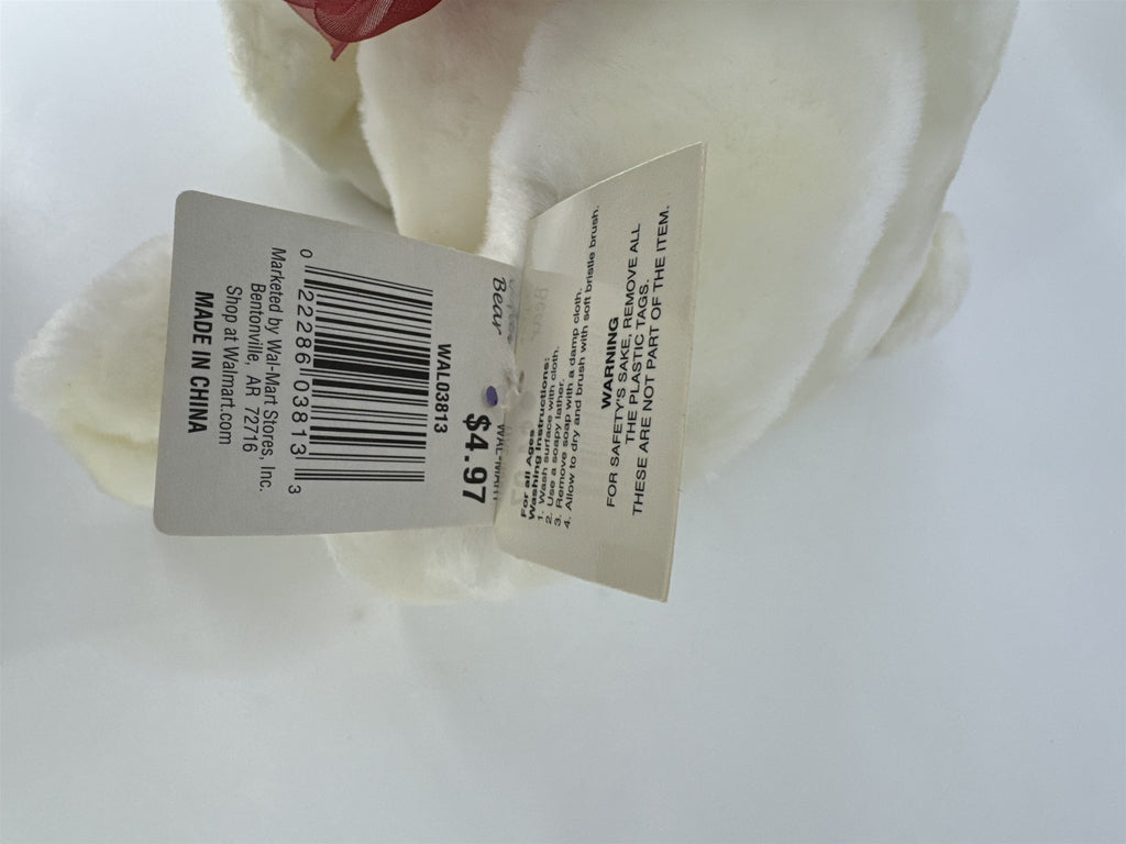 Valentine's Day White Stuffed Animal Teddy Bear with Red Bow And Heart Paws