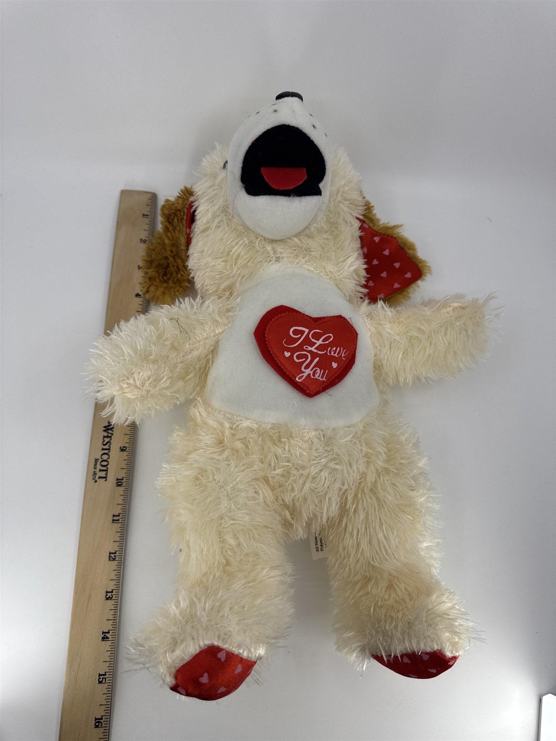 Valentine's Day White Stuffed Animal Dog with Red "I Love You" Heart On Chest