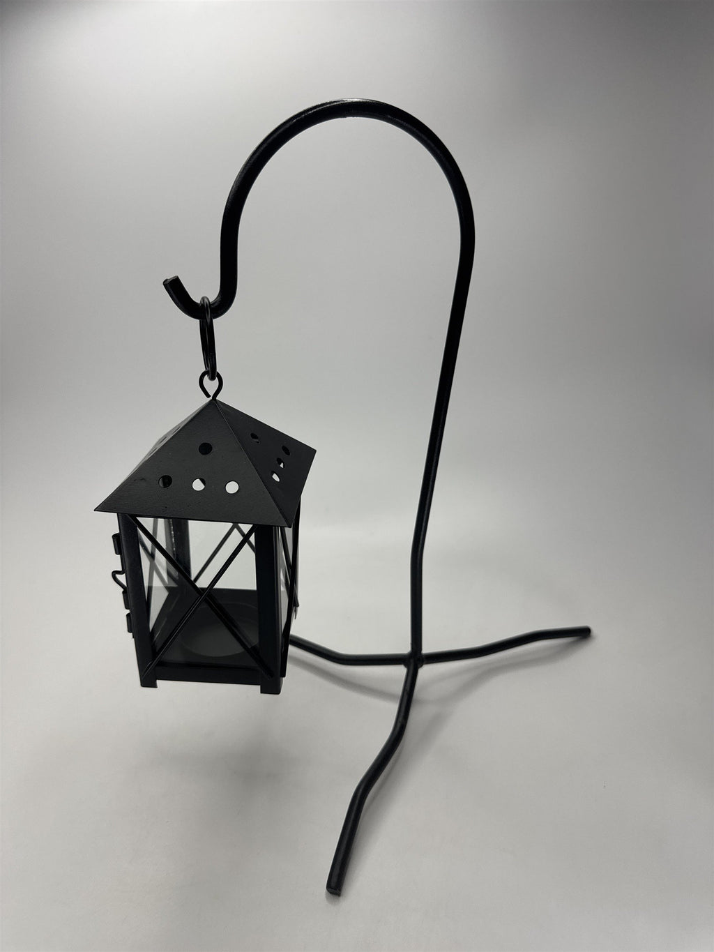 VTG Hanging Tealight Candle Holder w/ Shepherd Hook Stand Metal Lantern 12"