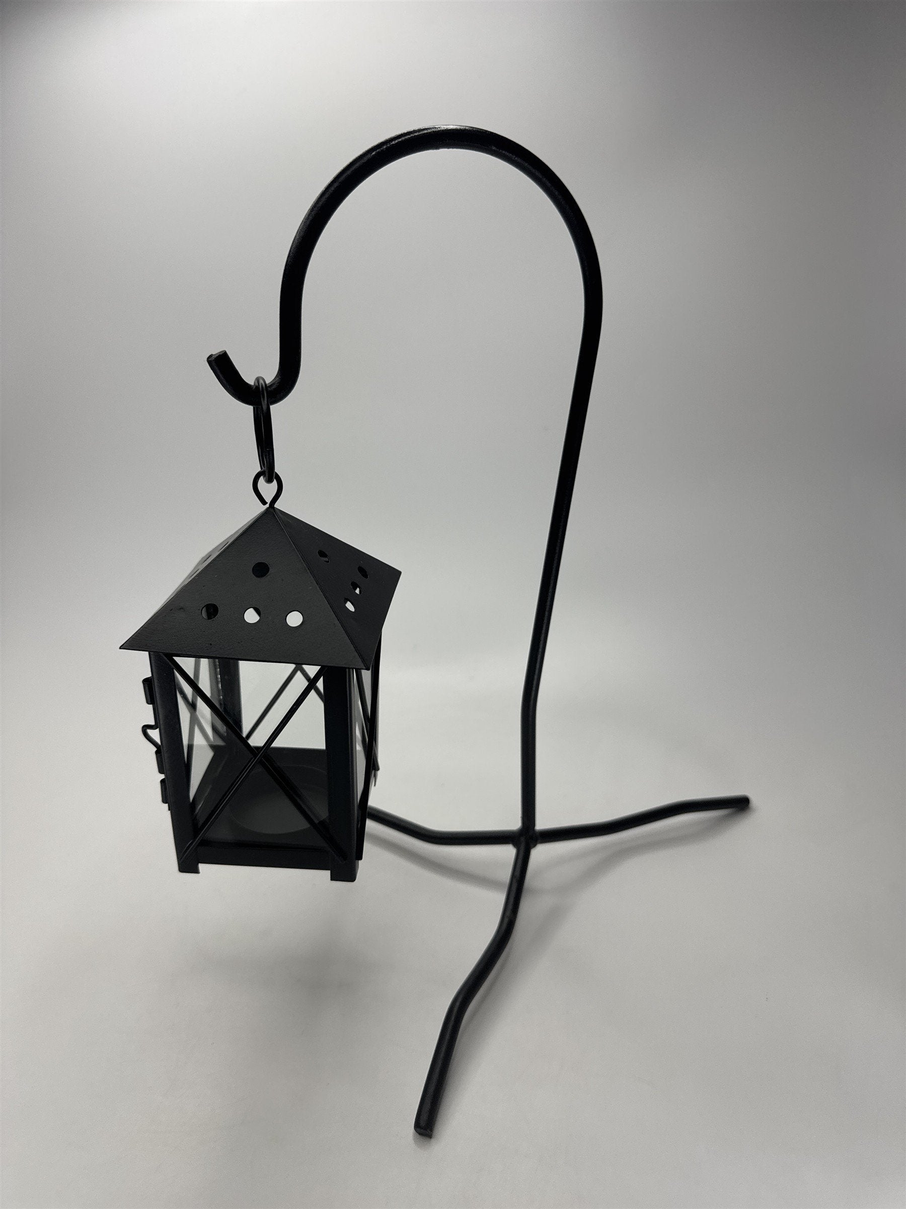 VTG Hanging Tealight Candle Holder w/ Shepherd Hook Stand Metal Lantern 12"