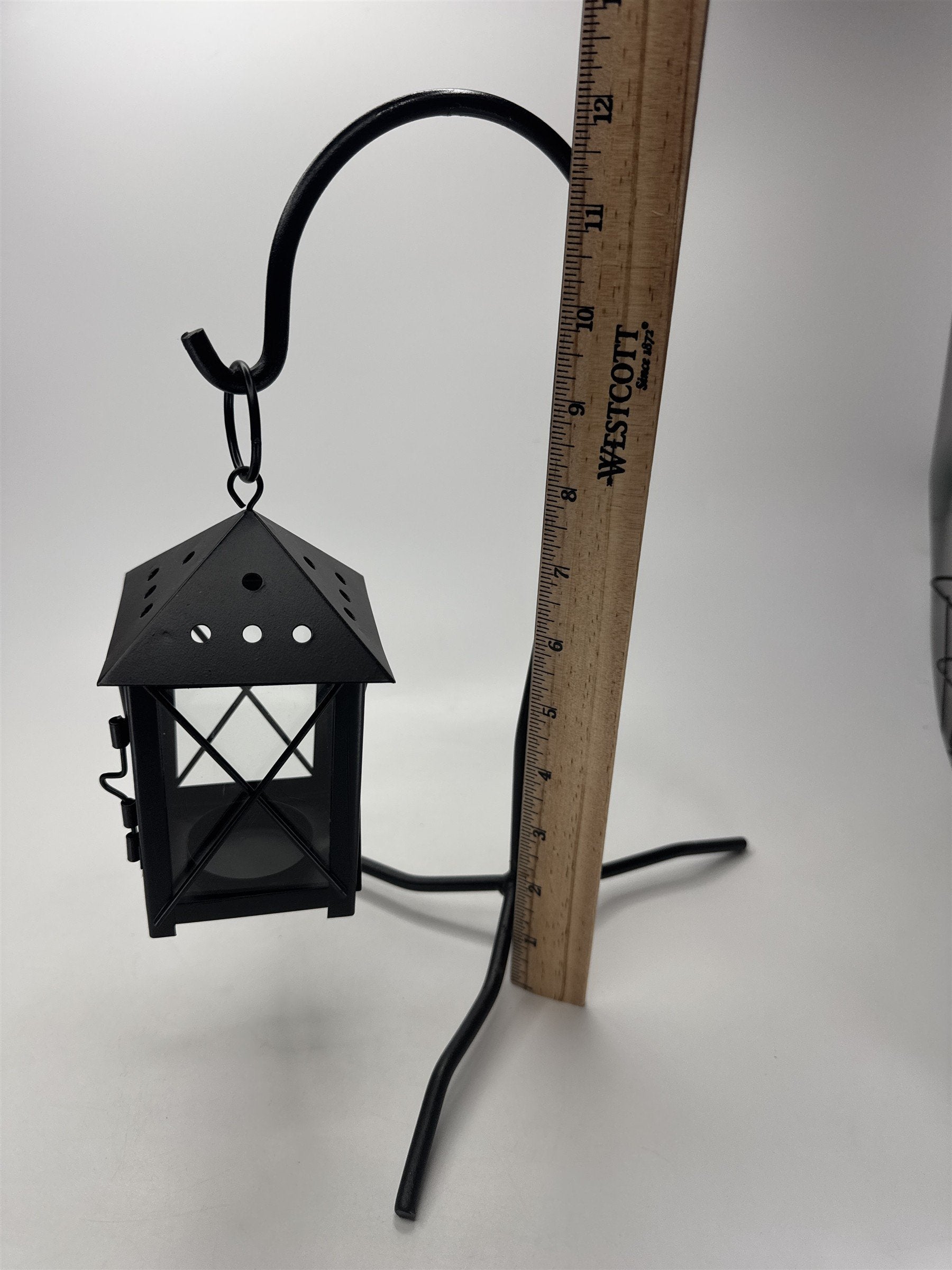 VTG Hanging Tealight Candle Holder w/ Shepherd Hook Stand Metal Lantern 12"