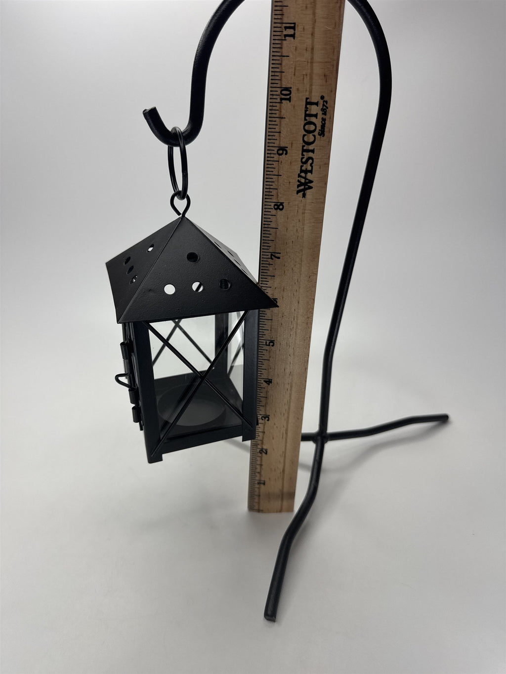 VTG Hanging Tealight Candle Holder w/ Shepherd Hook Stand Metal Lantern 12"