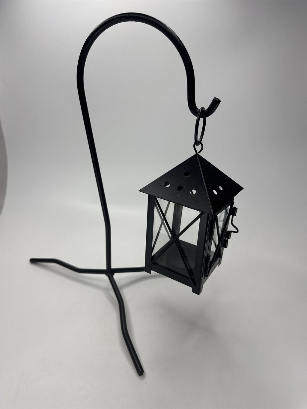VTG Hanging Tealight Candle Holder w/ Shepherd Hook Stand Metal Lantern 12"