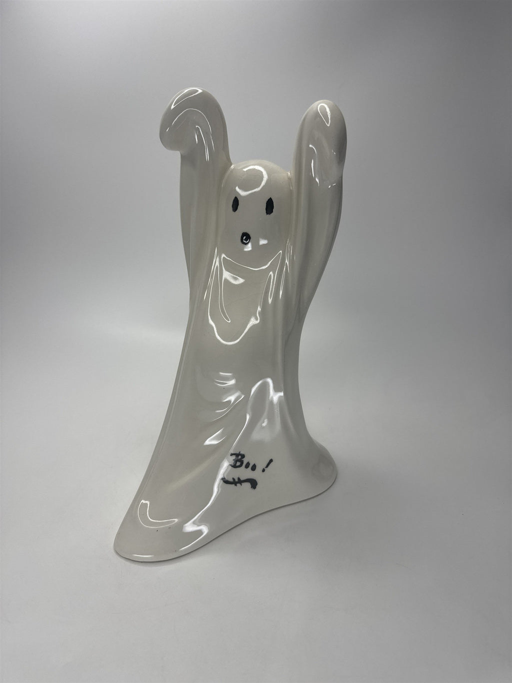 VTG 1978 Ceramic Halloween Ghost Figurine Pot Belly "Boo" Crazing Joyce 10"