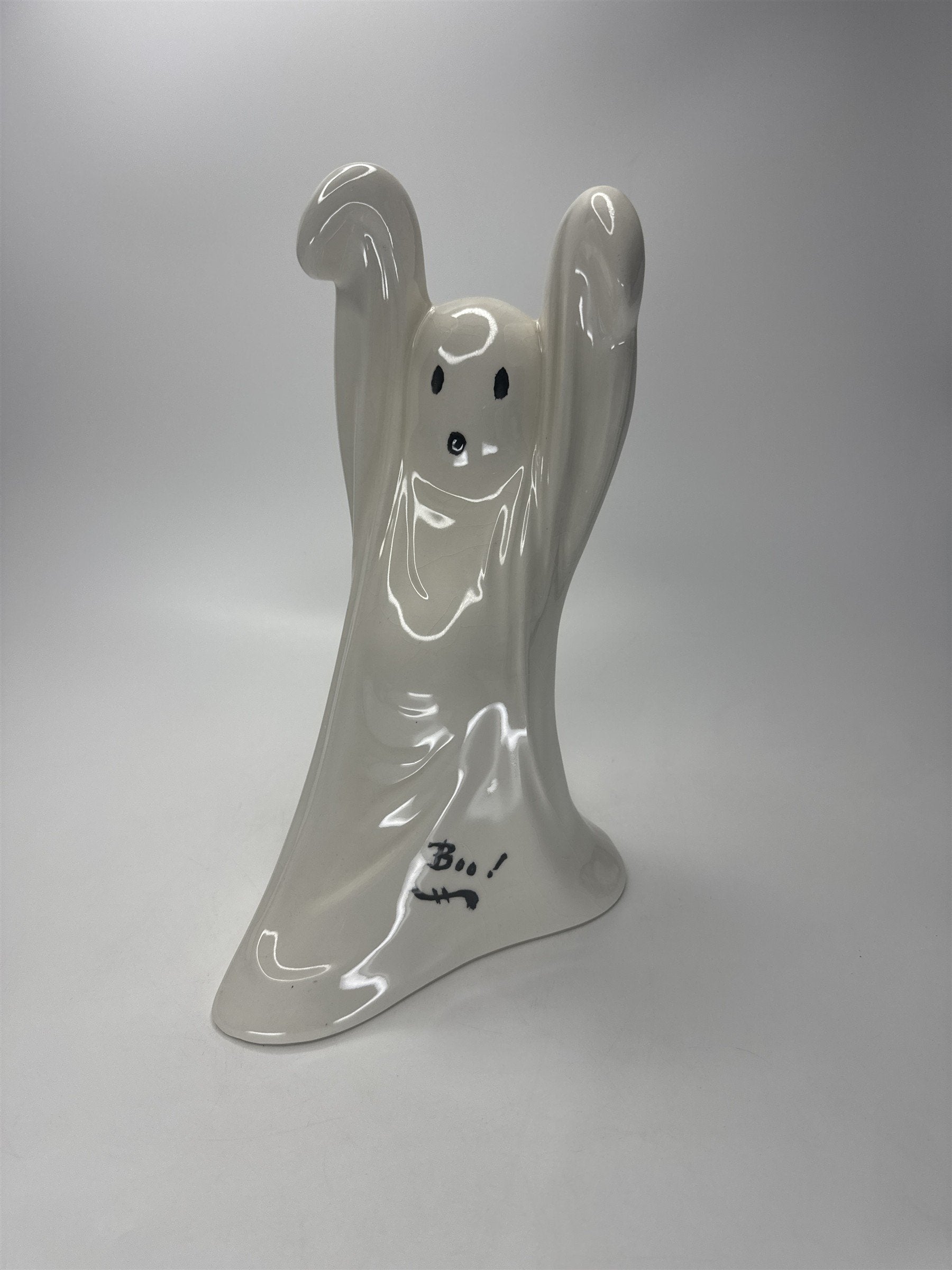 VTG 1978 Ceramic Halloween Ghost Figurine Pot Belly "Boo" Crazing Joyce 10"