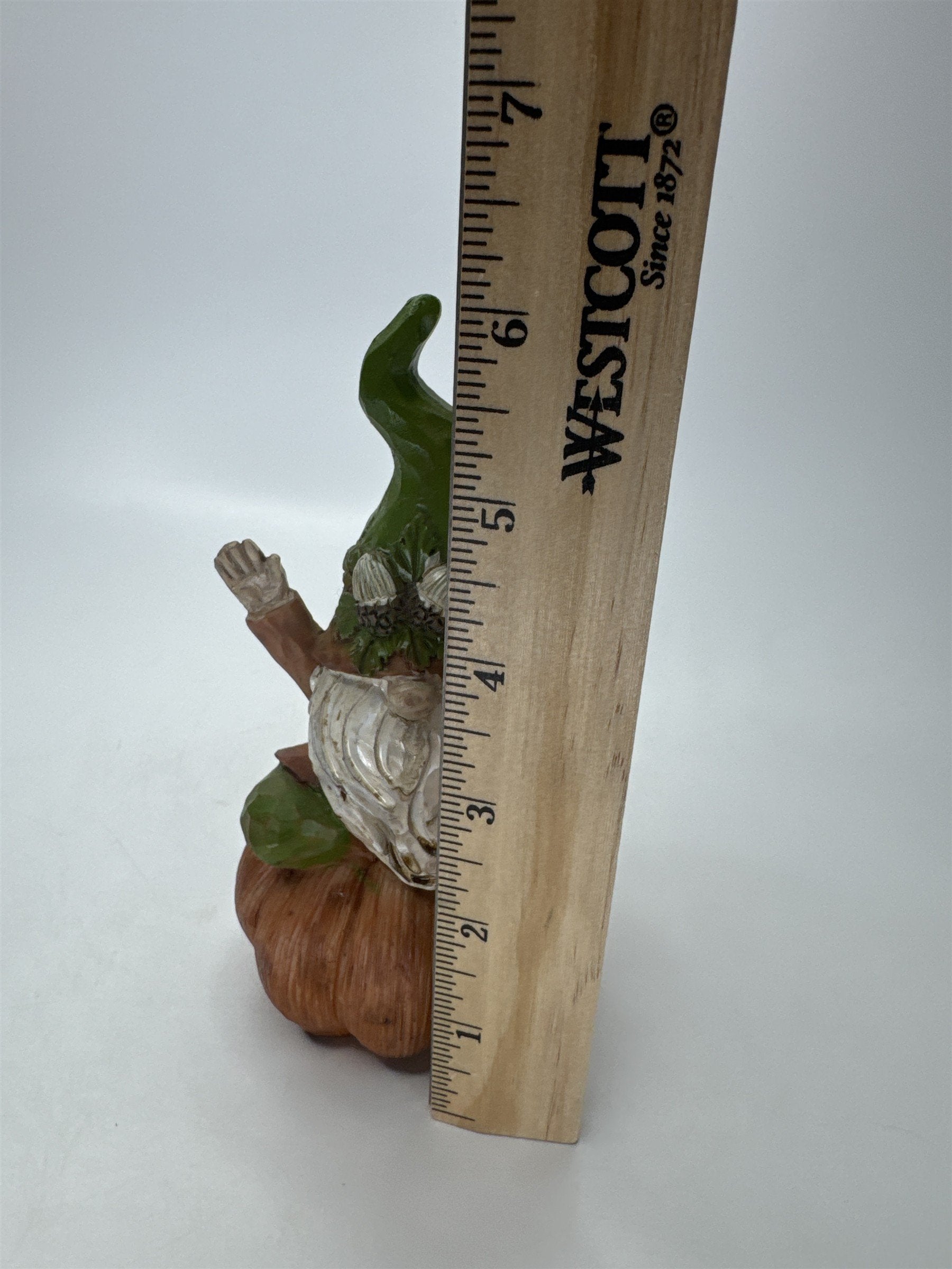 Resin Gnome Figurine Sitting on Pumpkin Fall Harvest Halloween Decor