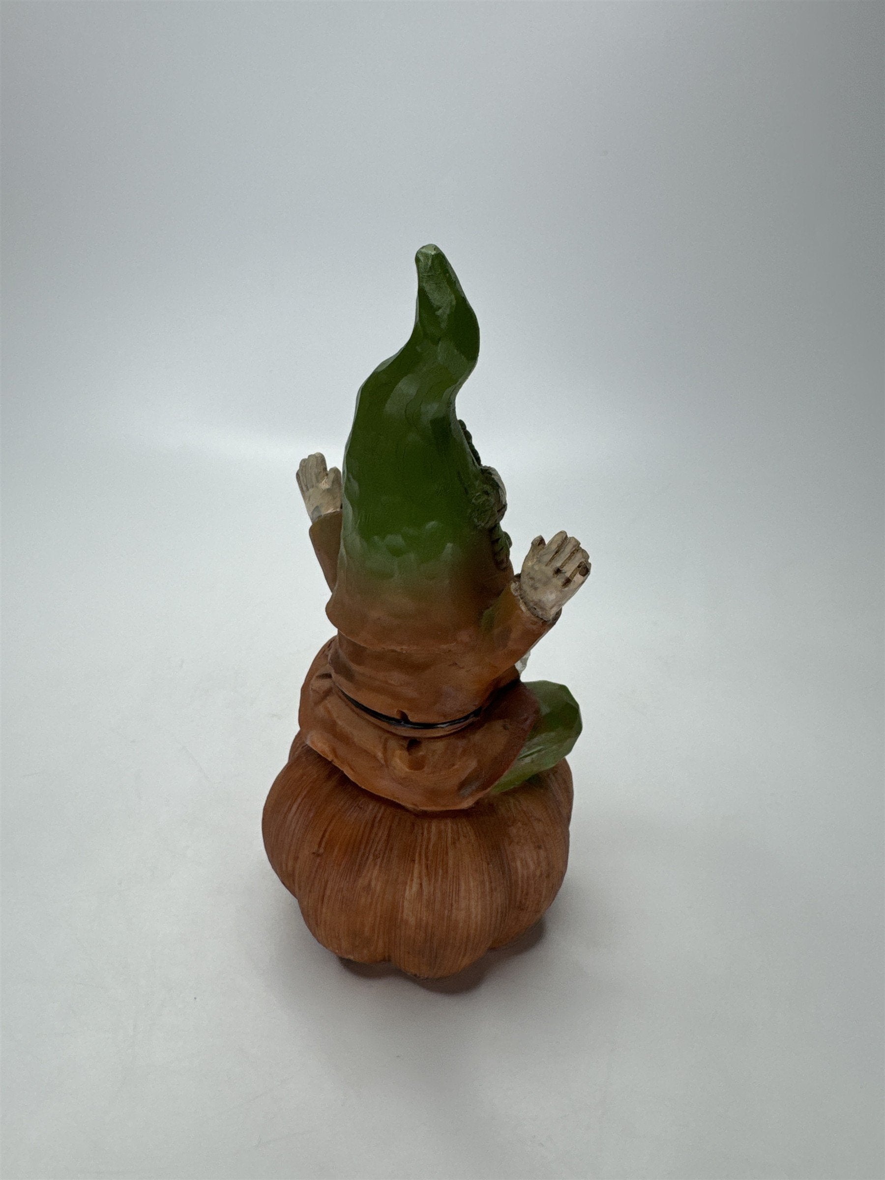 Resin Gnome Figurine Sitting on Pumpkin Fall Harvest Halloween Decor