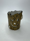 Halloween Spooky Ceramic Tree Trunk Votive Holder Spider Web Jack-O