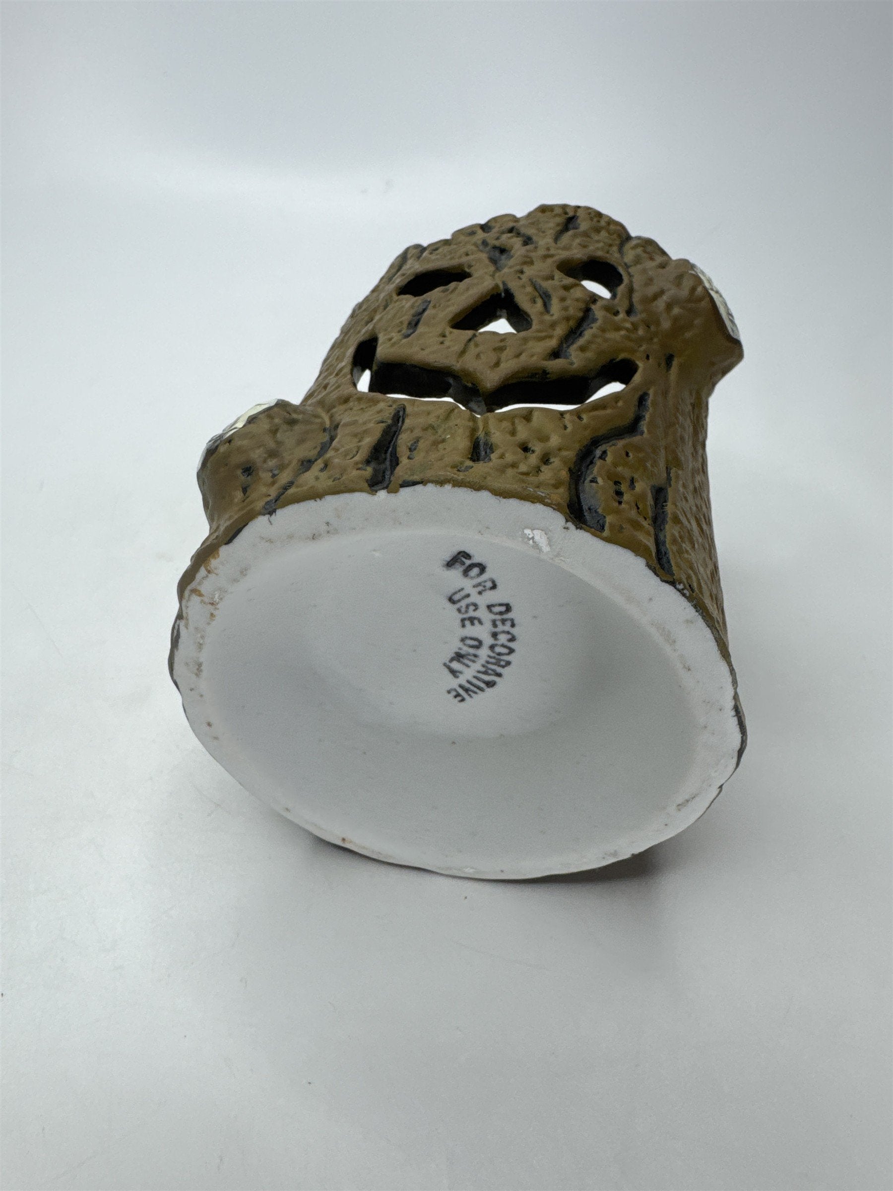 Halloween Spooky Ceramic Tree Trunk Votive Holder Spider Web Jack-O