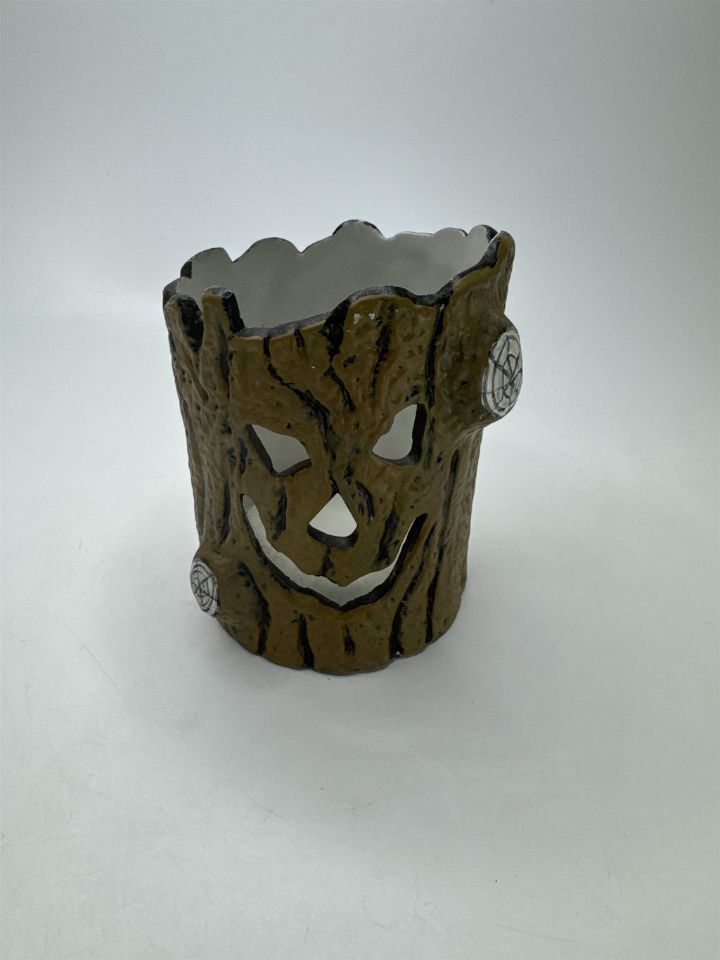 Halloween Spooky Ceramic Tree Trunk Votive Holder Spider Web Jack-O