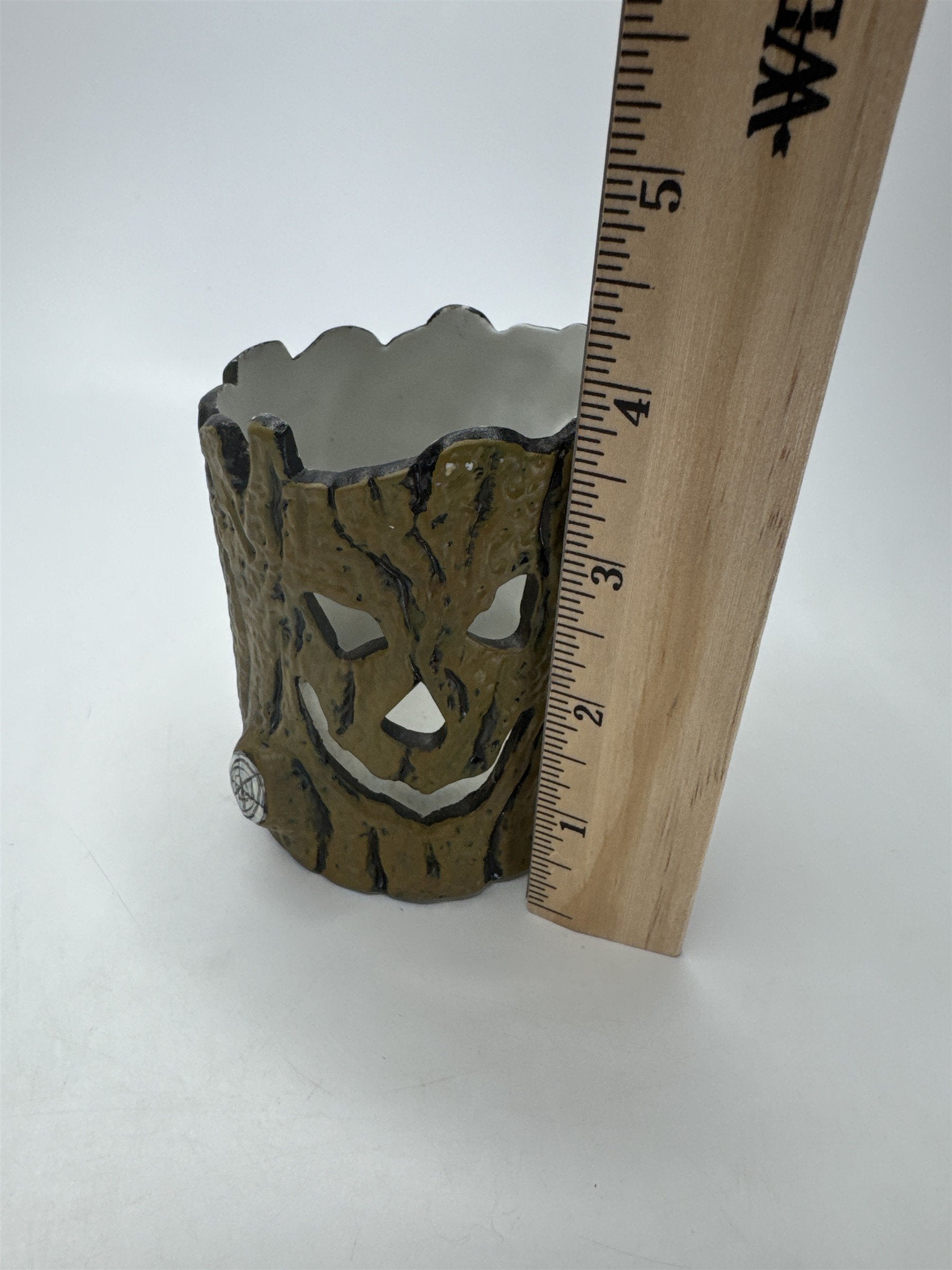 Halloween Spooky Ceramic Tree Trunk Votive Holder Spider Web Jack-O