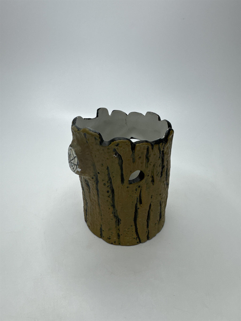 Halloween Spooky Ceramic Tree Trunk Votive Holder Spider Web Jack-O