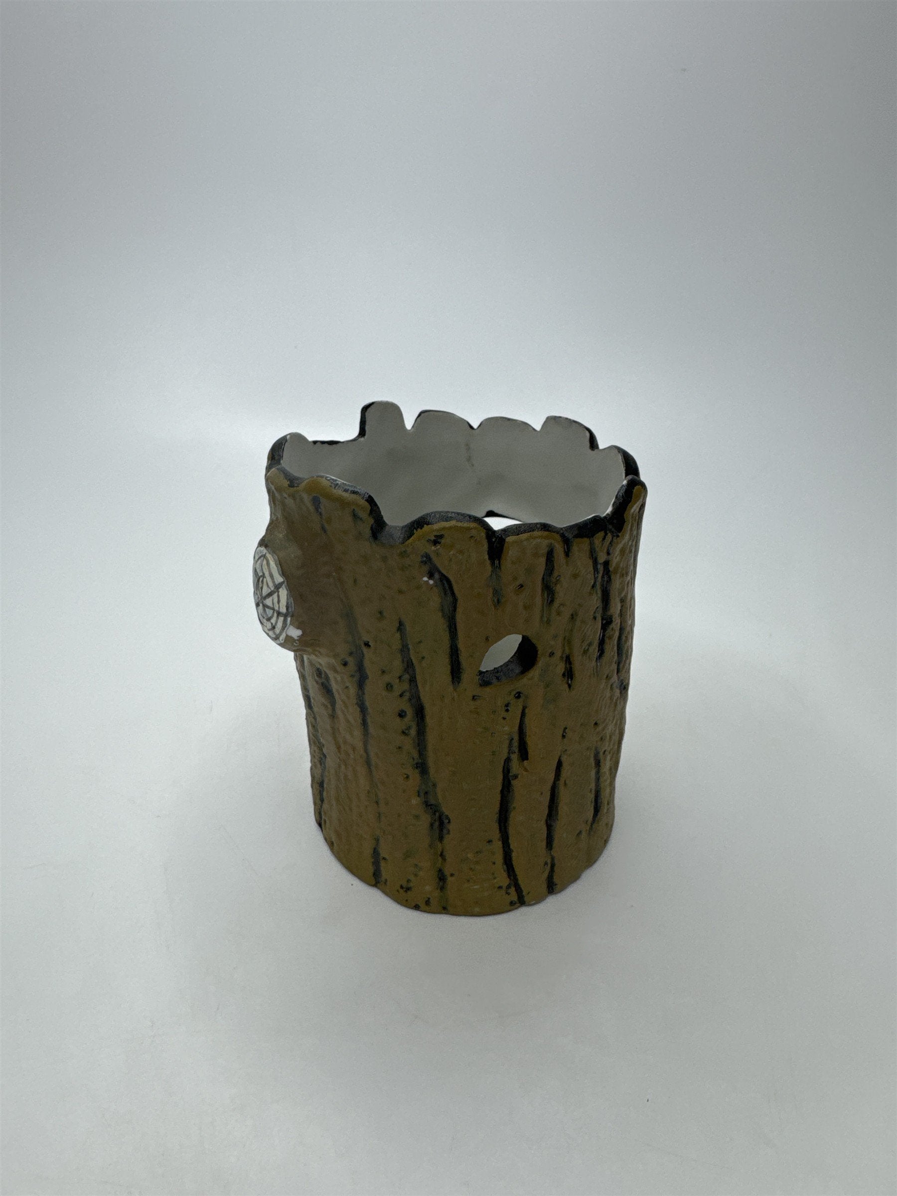 Halloween Spooky Ceramic Tree Trunk Votive Holder Spider Web Jack-O