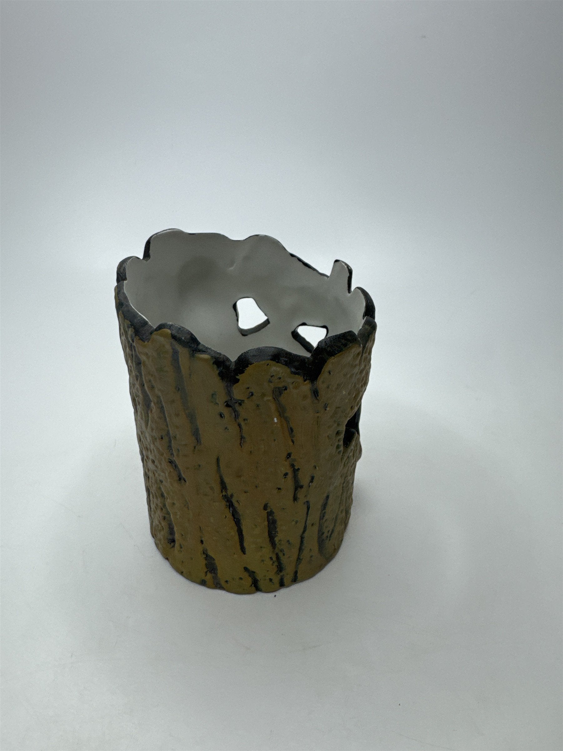 Halloween Spooky Ceramic Tree Trunk Votive Holder Spider Web Jack-O