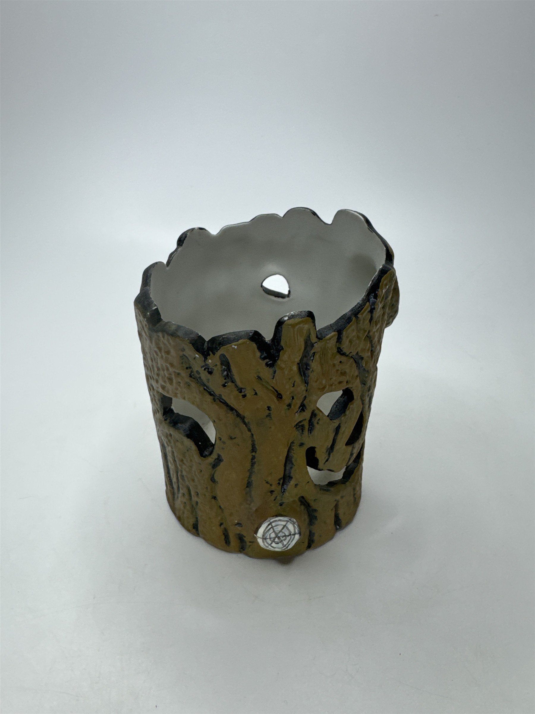 Halloween Spooky Ceramic Tree Trunk Votive Holder Spider Web Jack-O