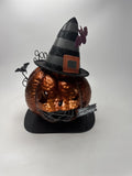 Metal Witch Hat Pumpkin Tealight Holder Happy Halloween Bat Spiderweb Decor