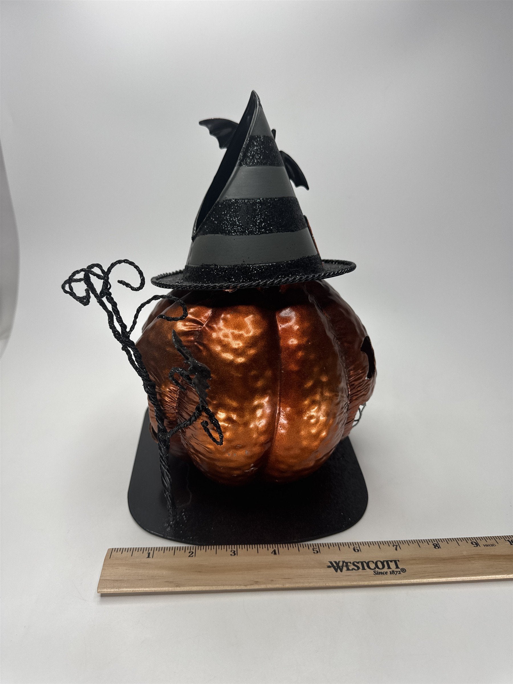 Metal Witch Hat Pumpkin Tealight Holder Happy Halloween Bat Spiderweb Decor