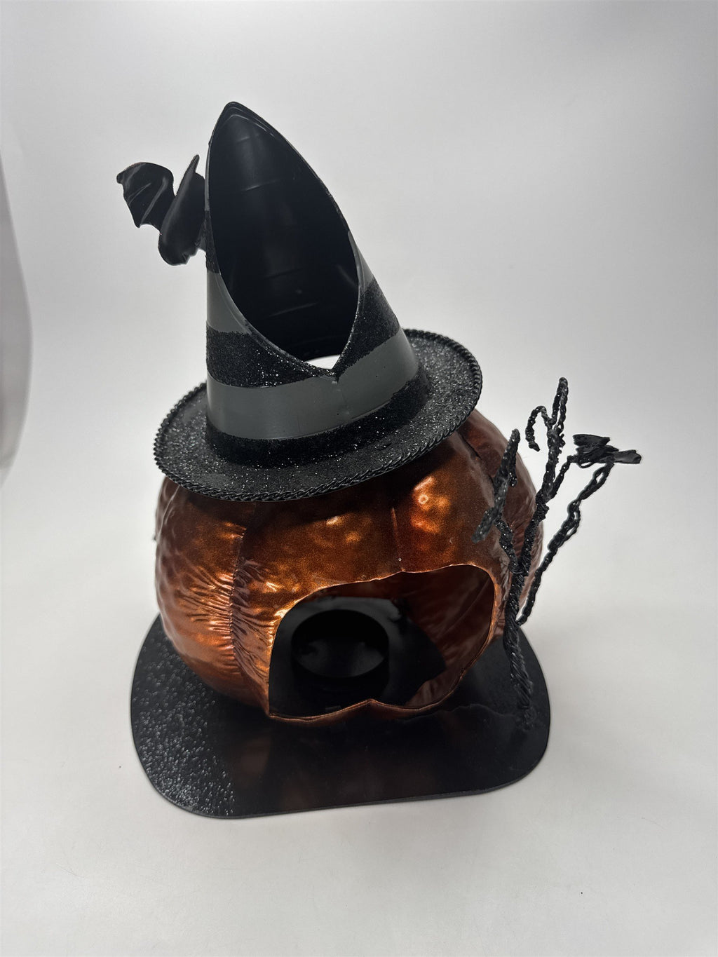Metal Witch Hat Pumpkin Tealight Holder Happy Halloween Bat Spiderweb Decor