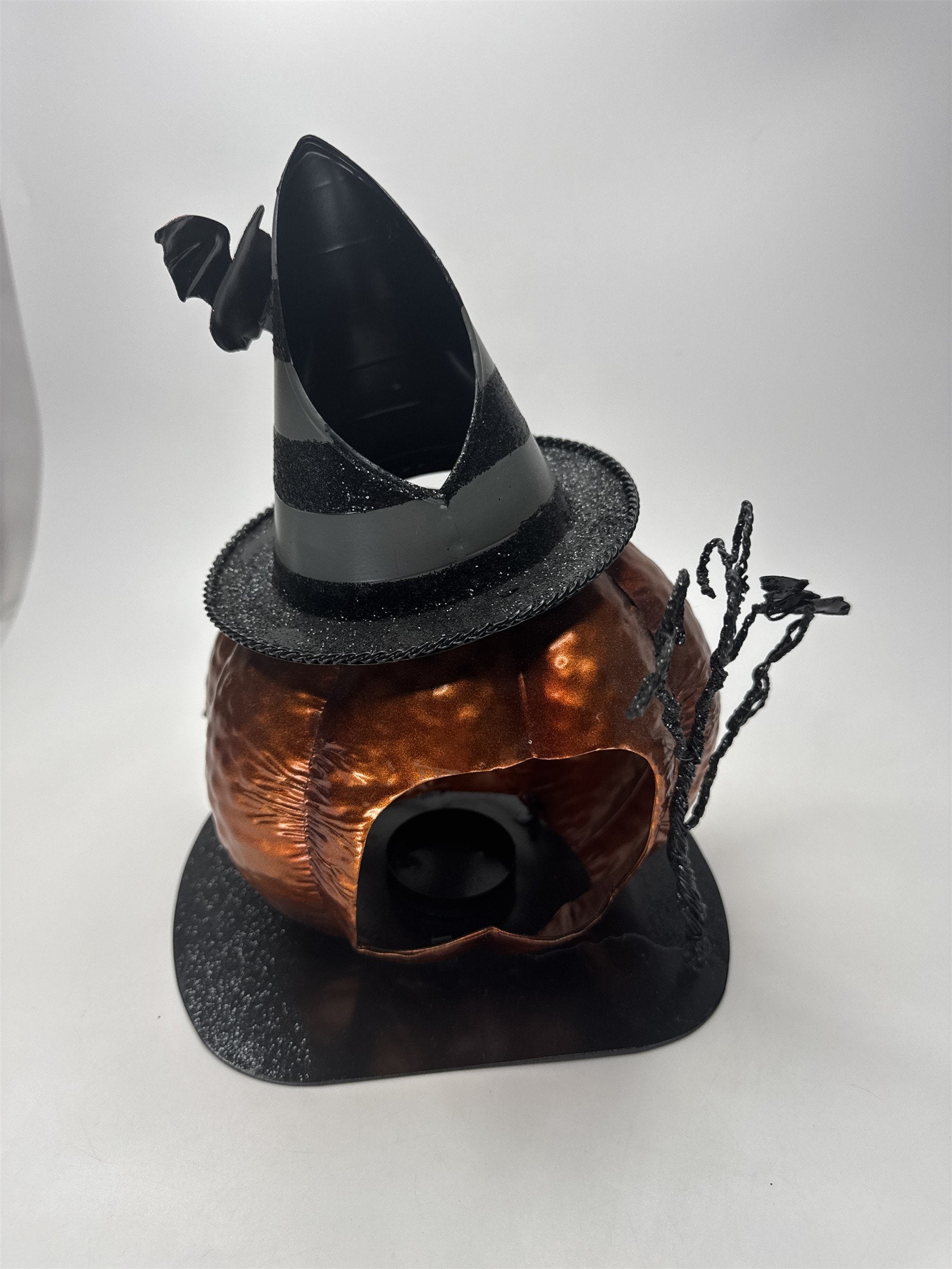 Metal Witch Hat Pumpkin Tealight Holder Happy Halloween Bat Spiderweb Decor