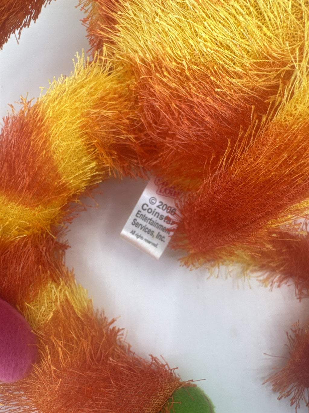 Sugar Loaf Toys Orange And Yellow Stuffed Plush Toy Monkey W/ Pink/Green Paws