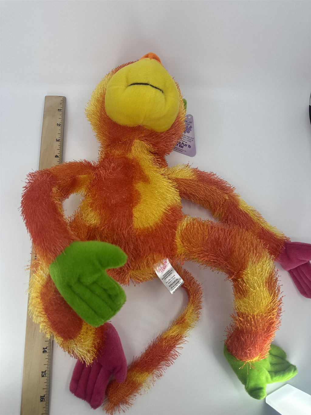 Sugar Loaf Toys Orange And Yellow Stuffed Plush Toy Monkey W/ Pink/Green Paws