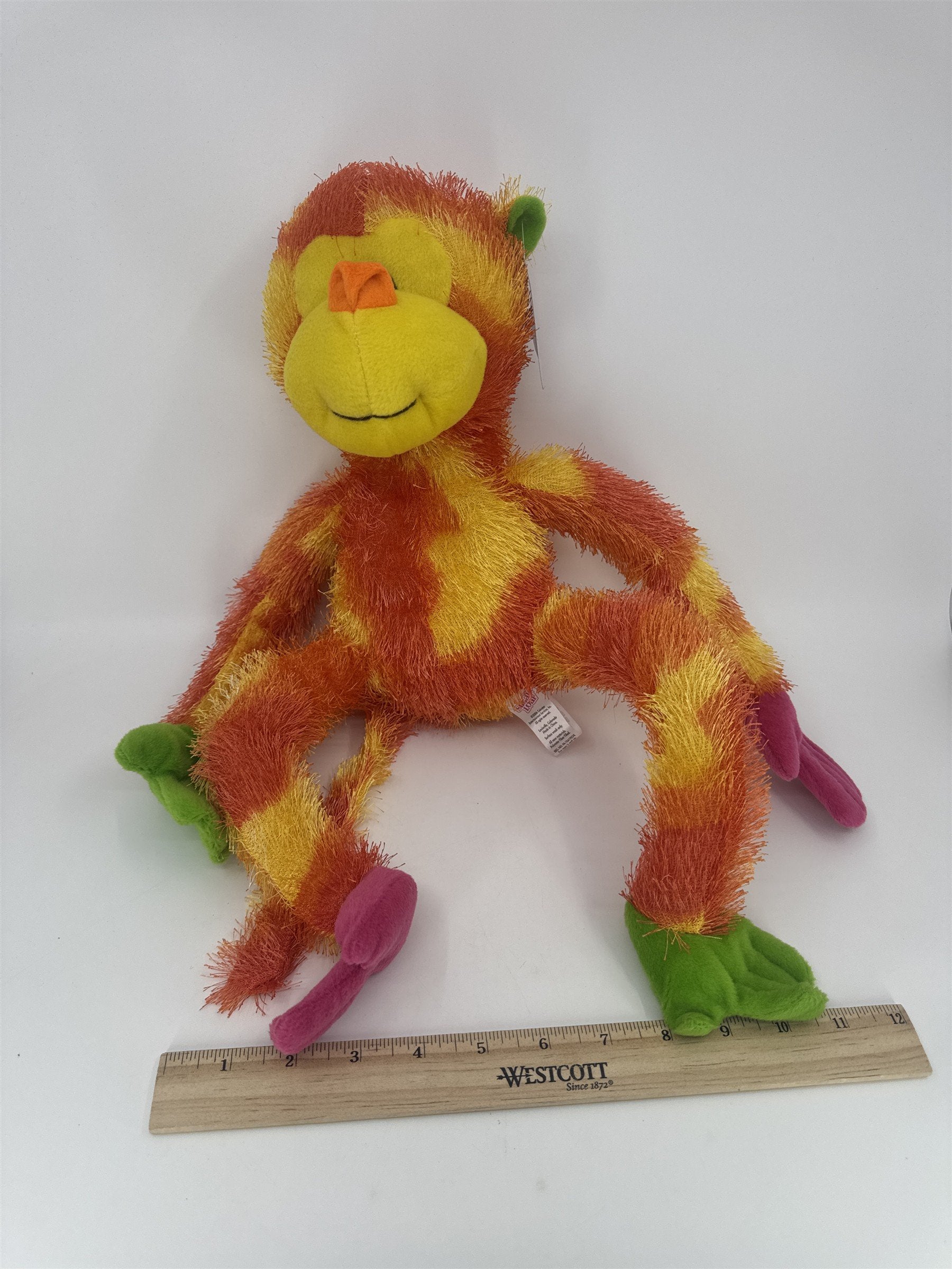 Sugar Loaf Toys Orange And Yellow Stuffed Plush Toy Monkey W/ Pink/Green Paws