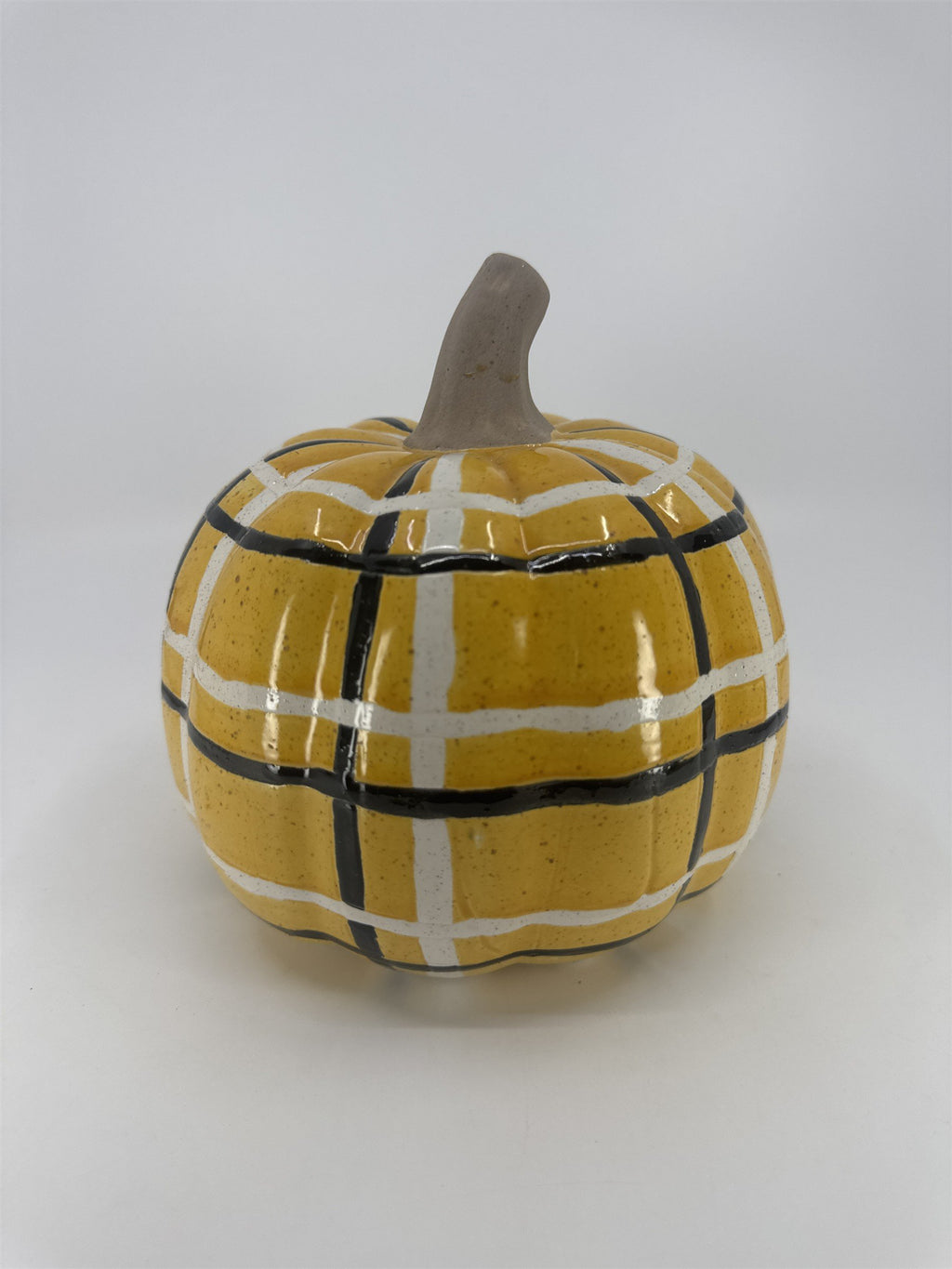 Decorative Plaid Print Orange/Black Ceramic Pumpkin Halloween/Fall/Autumn Decor