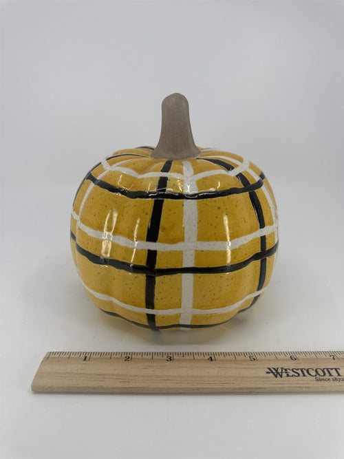 Decorative Plaid Print Orange/Black Ceramic Pumpkin Halloween/Fall/Autumn Decor
