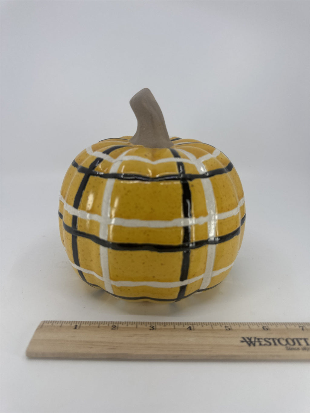 Decorative Plaid Print Orange/Black Ceramic Pumpkin Halloween/Fall/Autumn Decor