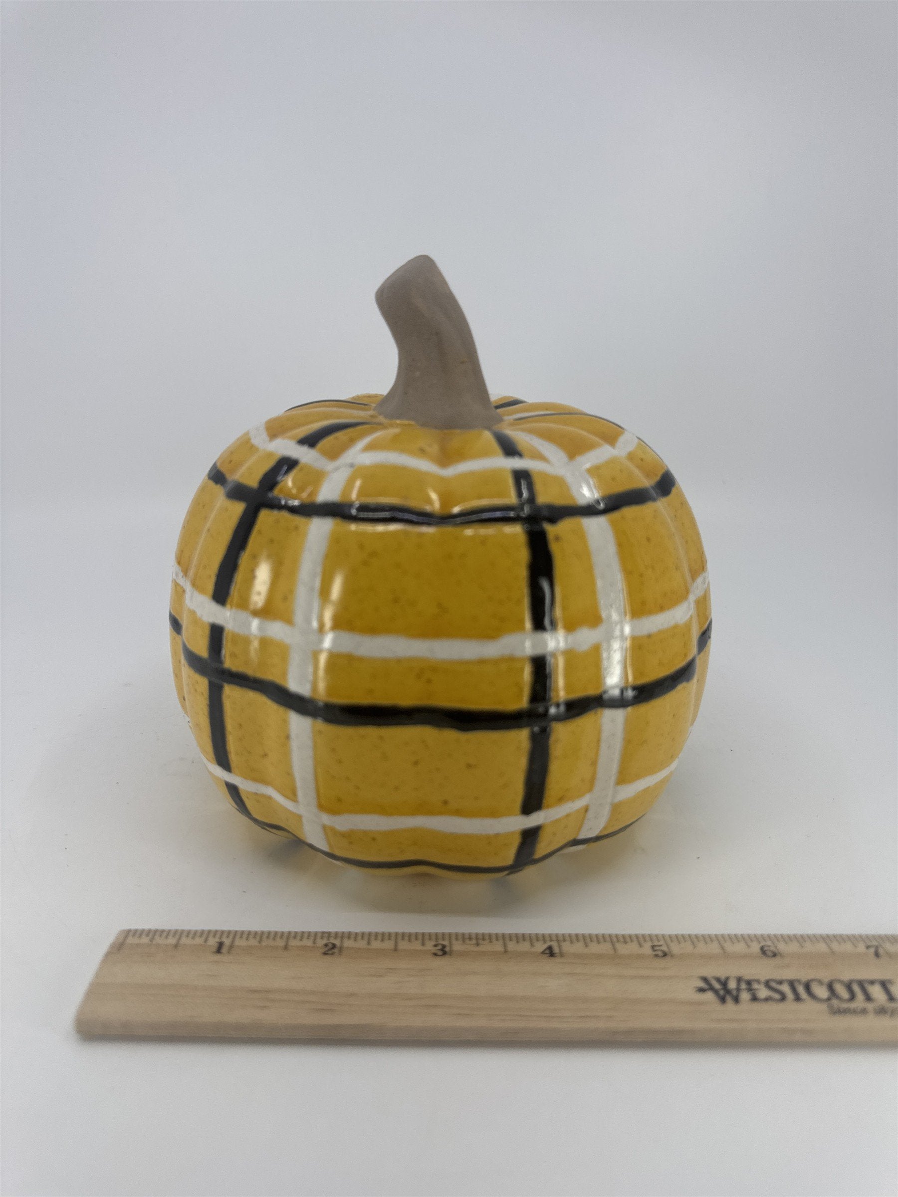 Decorative Plaid Print Orange/Black Ceramic Pumpkin Halloween/Fall/Autumn Decor