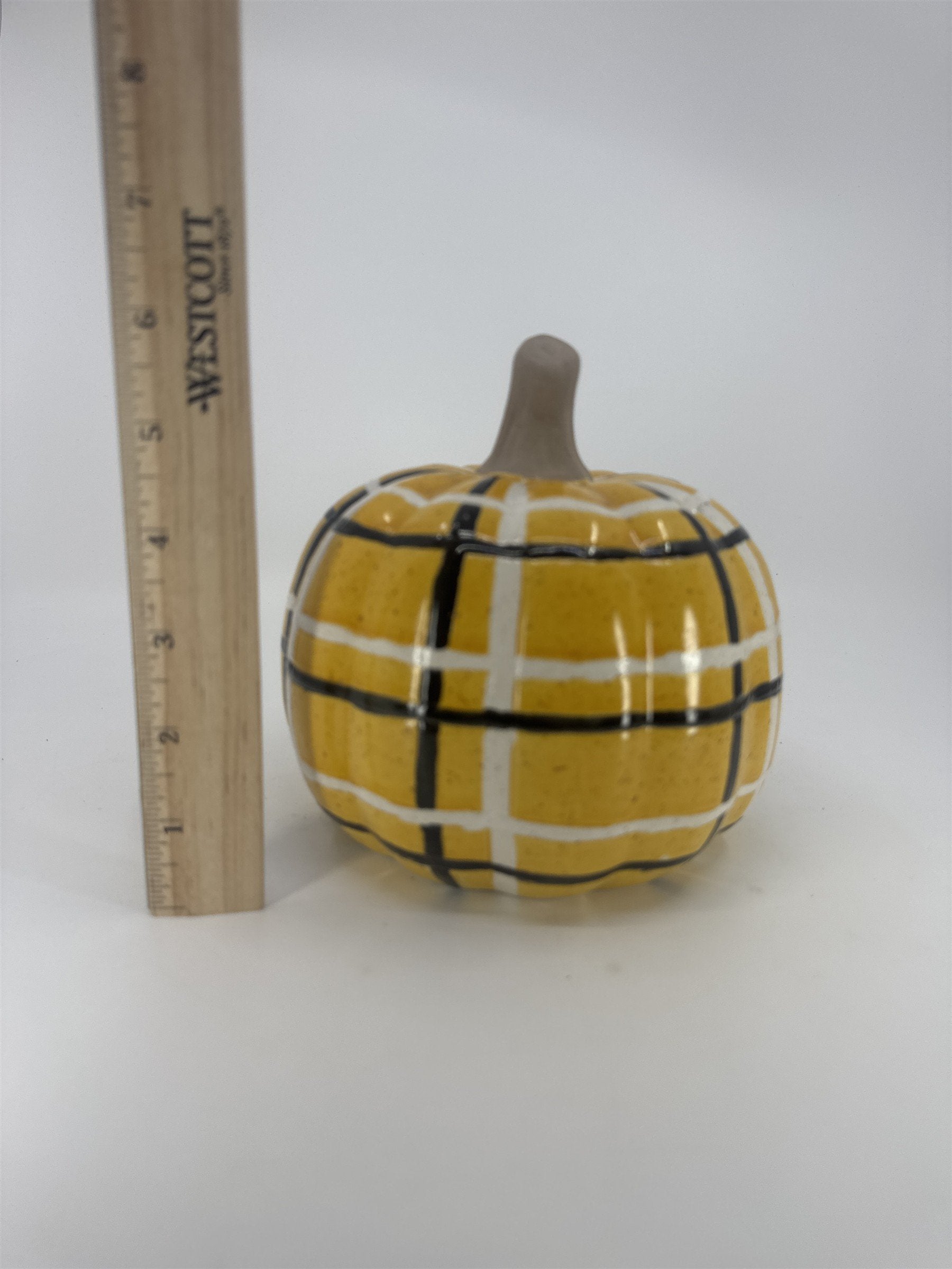 Decorative Plaid Print Orange/Black Ceramic Pumpkin Halloween/Fall/Autumn Decor