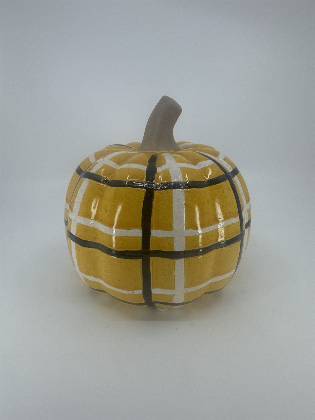 Decorative Plaid Print Orange/Black Ceramic Pumpkin Halloween/Fall/Autumn Decor