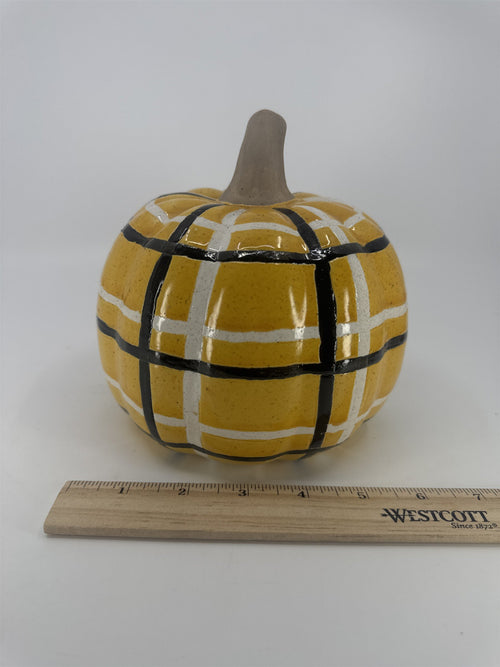 Decorative Plaid Print Orange/Black Ceramic Pumpkin Halloween/Fall/Autumn Decor