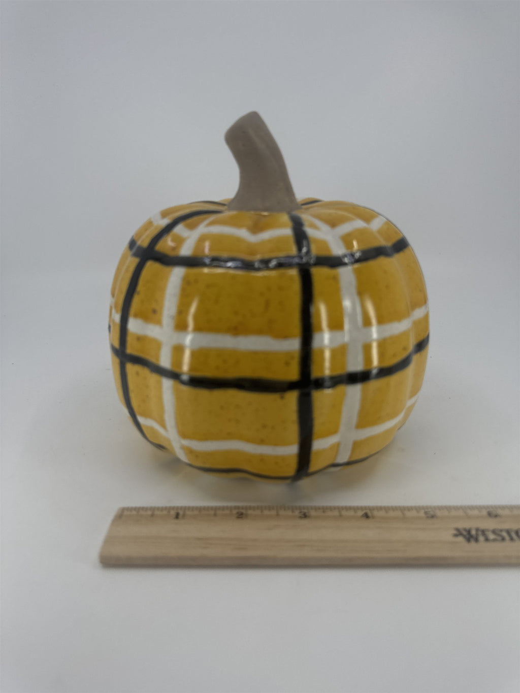 Decorative Plaid Print Orange/Black Ceramic Pumpkin Halloween/Fall/Autumn Decor