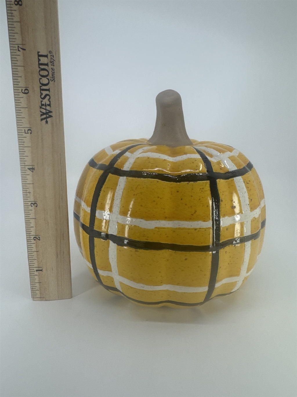 Decorative Plaid Print Orange/Black Ceramic Pumpkin Halloween/Fall/Autumn Decor