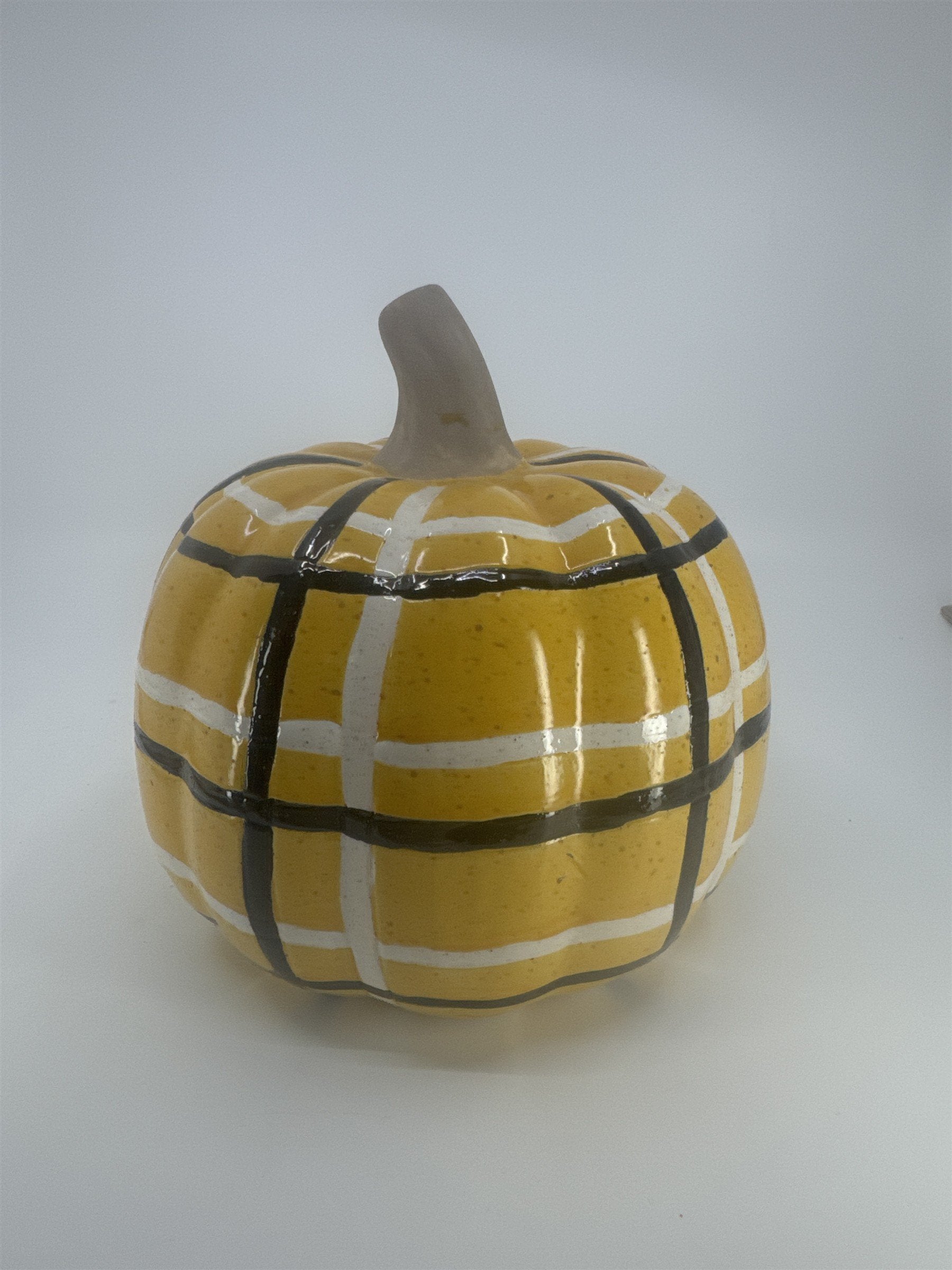 Decorative Plaid Print Orange/Black Ceramic Pumpkin Halloween/Fall/Autumn Decor