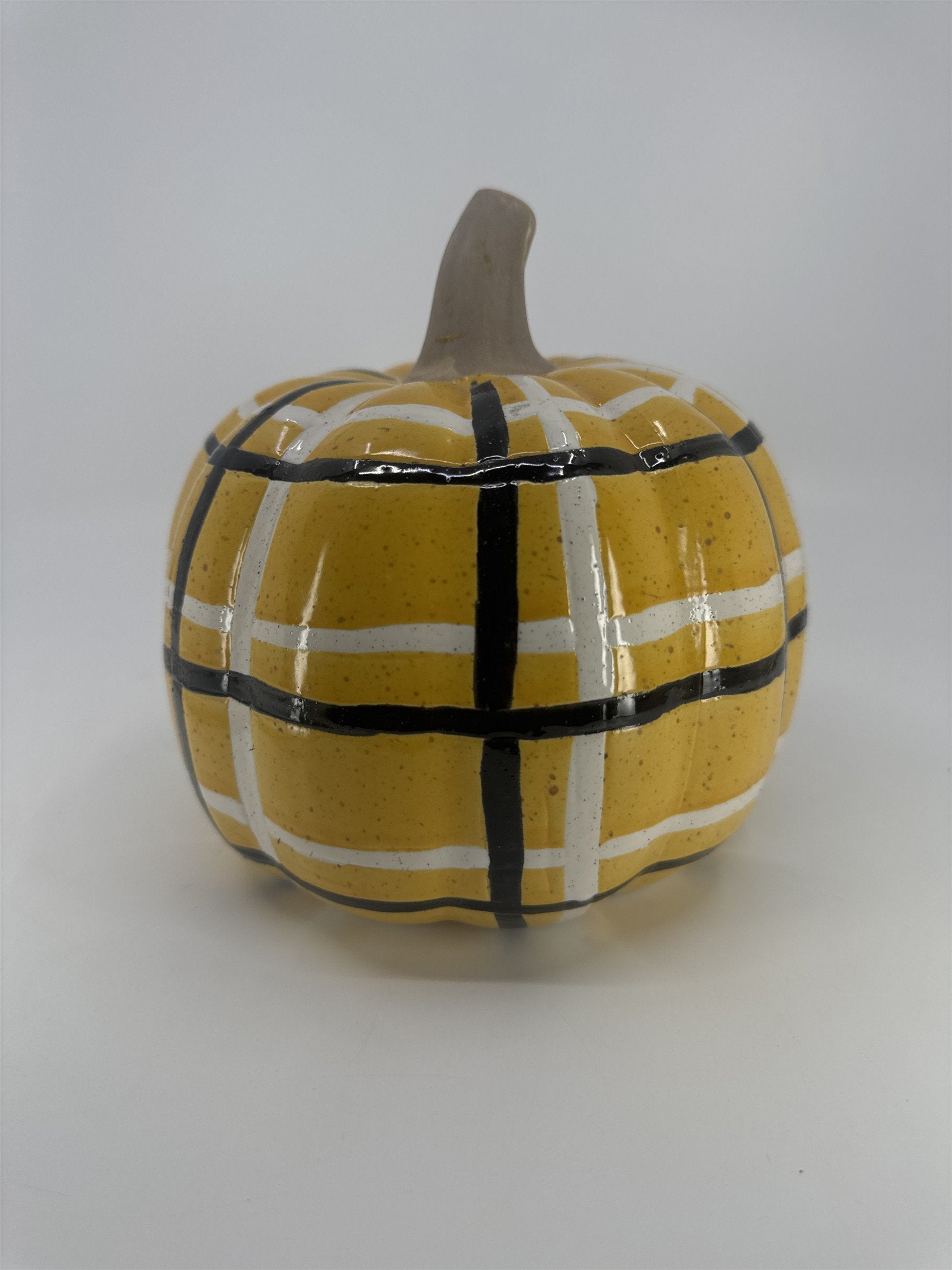 Decorative Plaid Print Orange/Black Ceramic Pumpkin Halloween/Fall/Autumn Decor